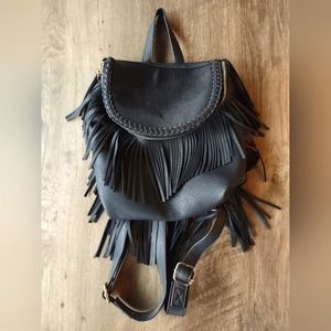 Black fringe backpack purse